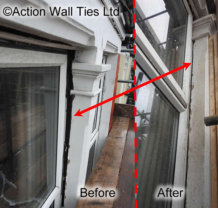 East London Bay Window Repairs - Repairing Gaps Around Bay Window Glazing and Distorted Gable Brickwork