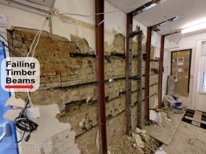 during bowing brick repairs 01 300x225 - London School with Bowing Brickwork