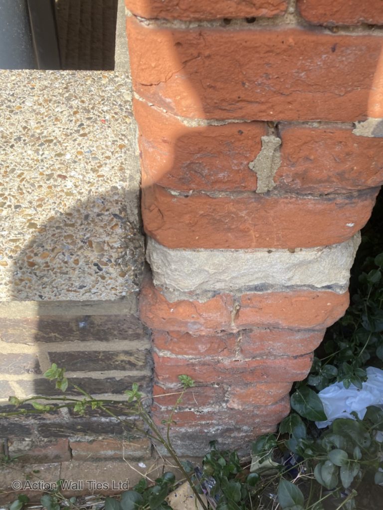 Leaning portico 03 768x1024 - Failing Brick Portico Columns & Arches